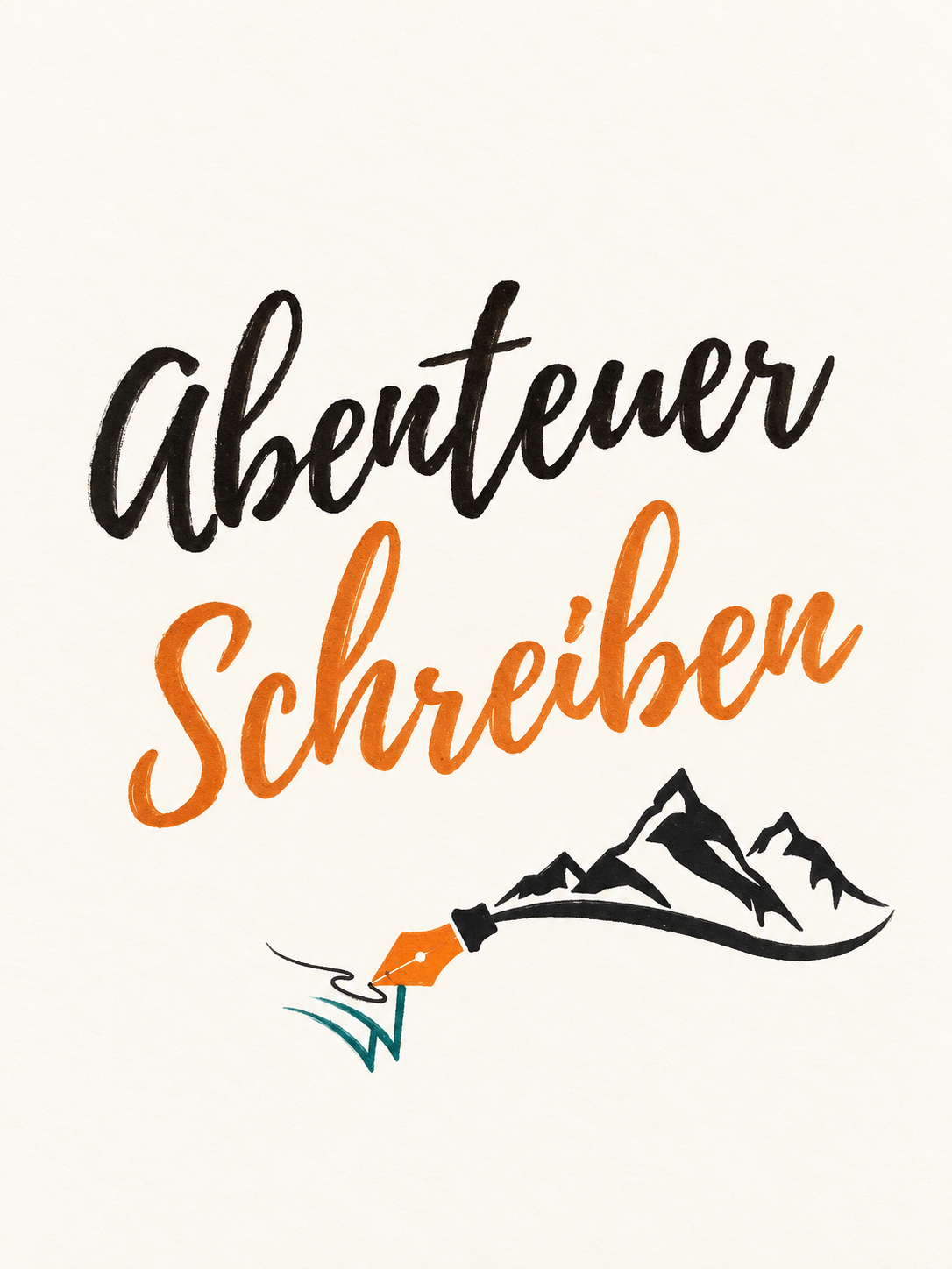 Handgezeichnetes Motiv: Abenteuer Schreiben mit Füllfeder und Bergen